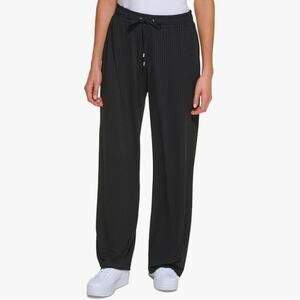 Calvin Klein Black Linen Wide Leg Drawstring Pants